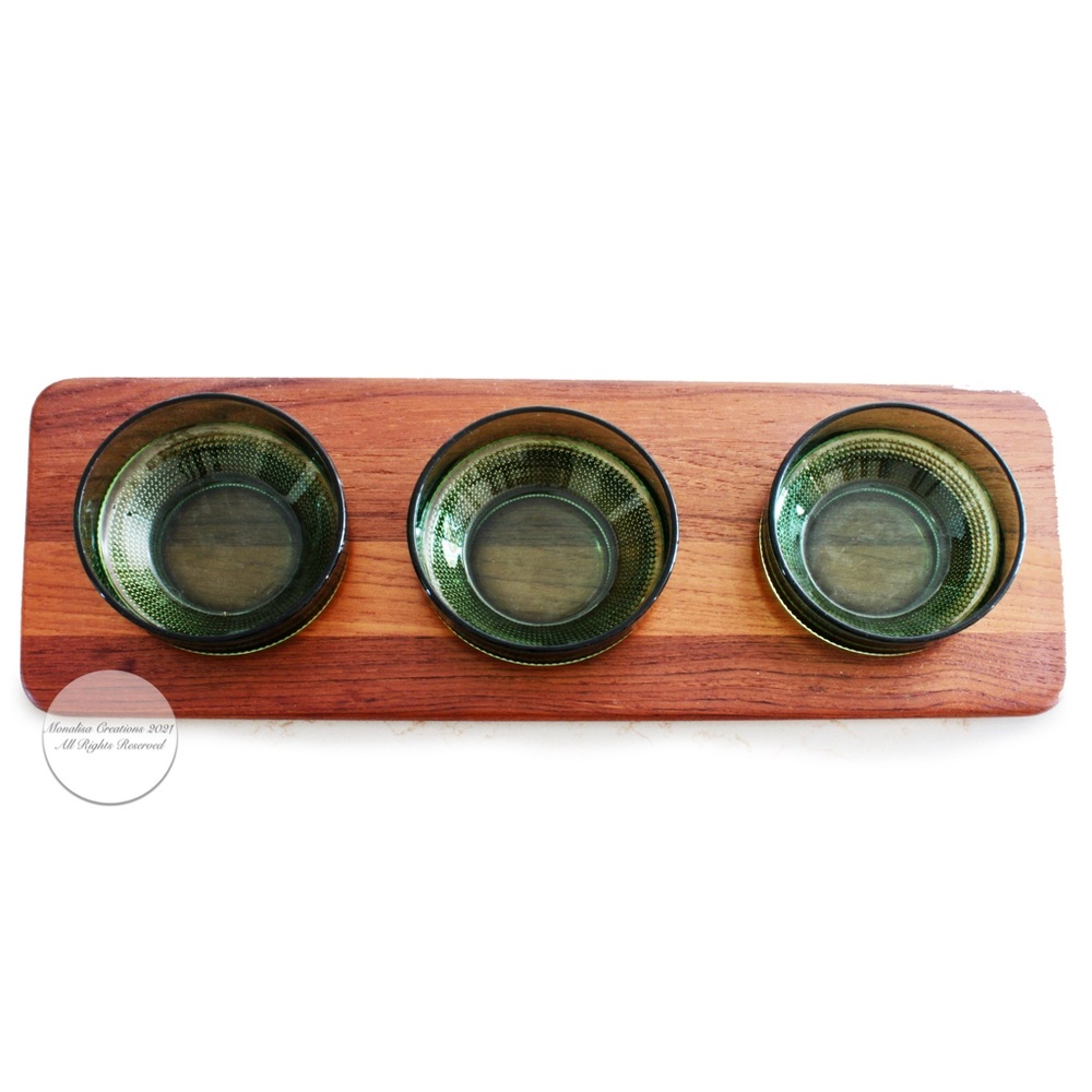 Digsmed Denmark Teak Snack Tray with 3 Serving  Bowls Danish Modern Vintage 60s